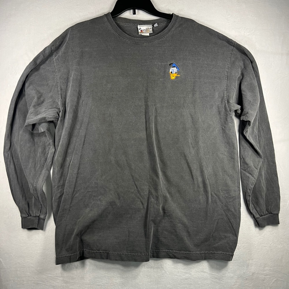 Disney Walt Disney‎ Donald Duck Embroidered Long Sleeve T Shirt Mens XL Gray